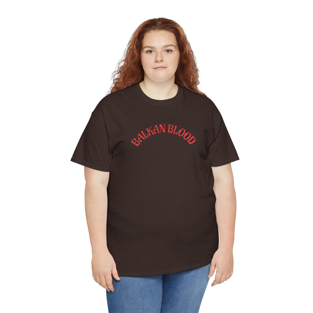 Embroidery Balkan Blood T‑Shirt — Red Arch Logo