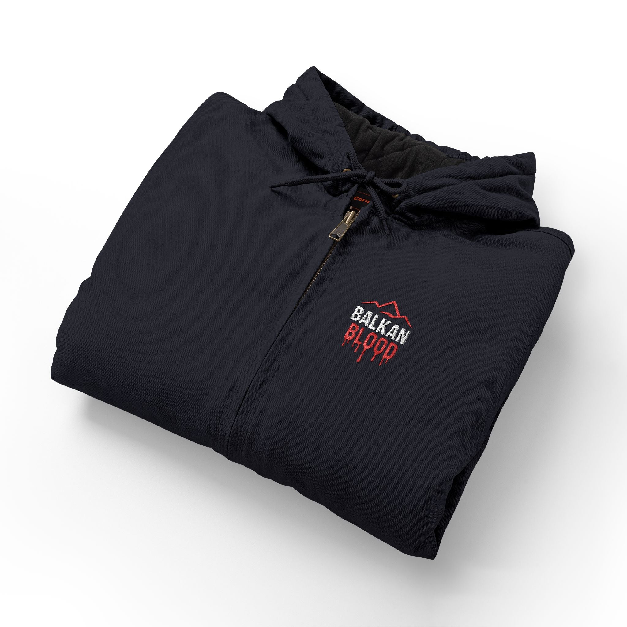 Embroidered 'Honor & Blood' Work Jacket – Heavy Duck Cloth Hooded Jacket