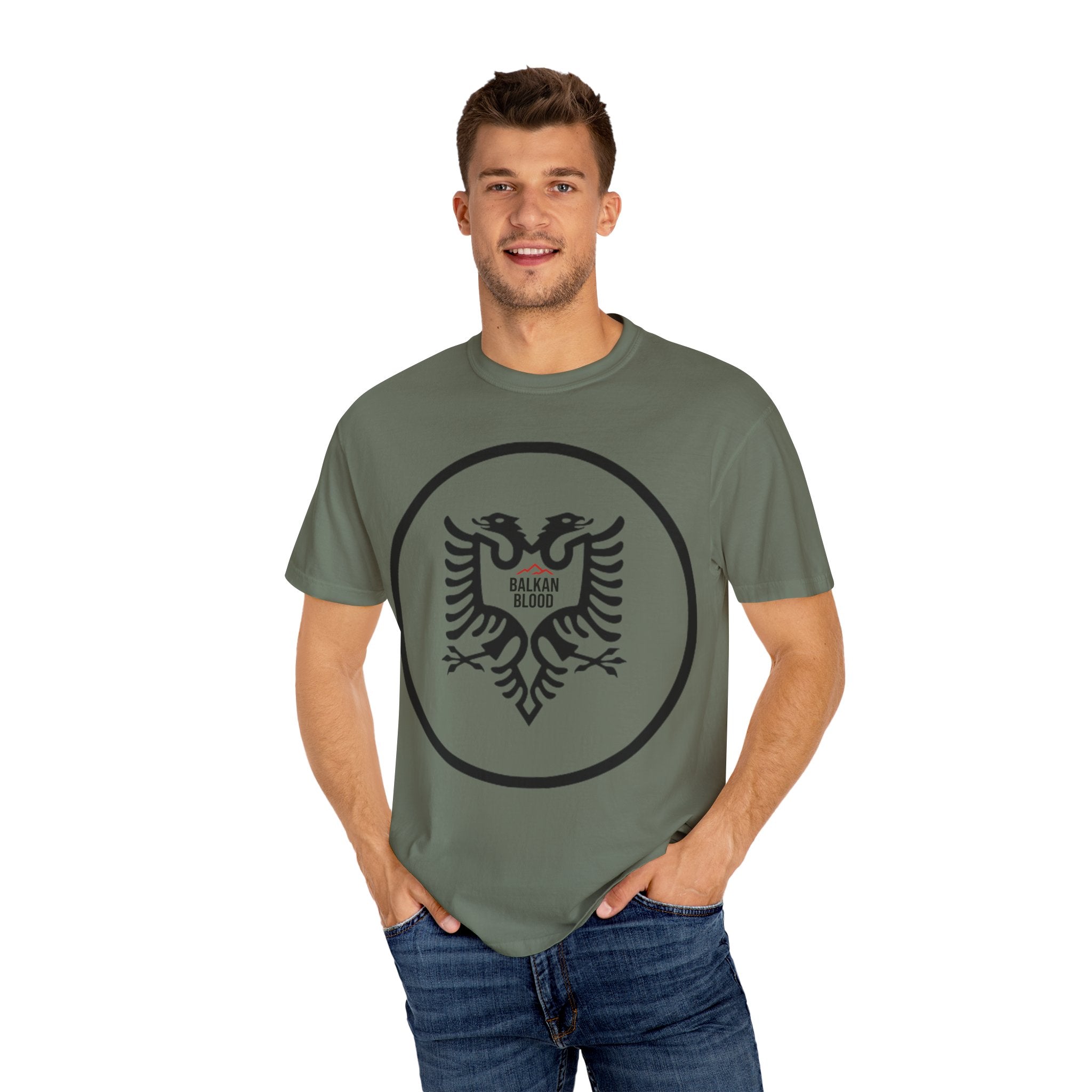 Albanian Balkan Heritage T-Shirt - Unisex Garment-Dyed Tee, Albania Pride Apparel, Cultural Gift, Travel Souvenir, Festival Wear