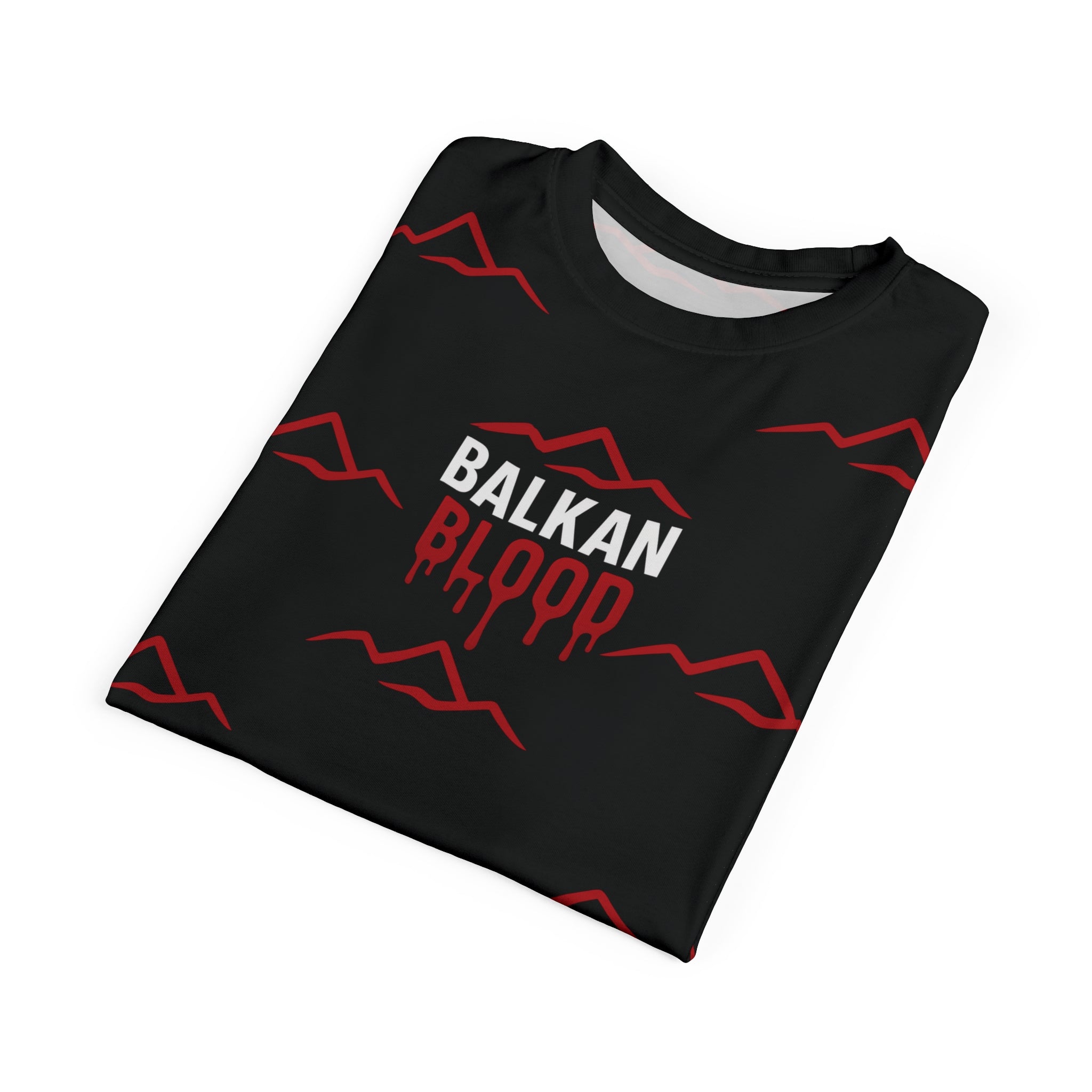 T‑Shirt — "Balkan Blood" Red Mountain Pattern All‑Over Print