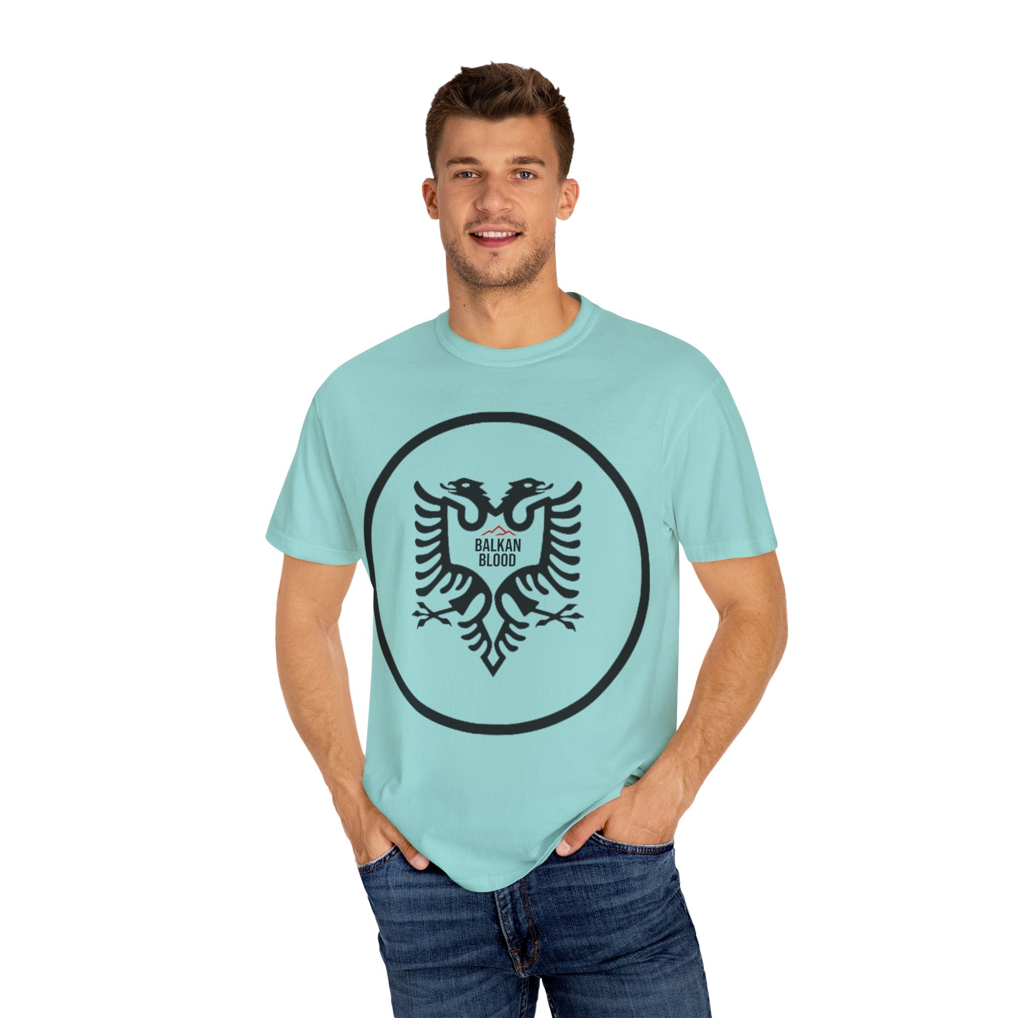 Albanian Balkan Heritage T-Shirt - Unisex Garment-Dyed Tee, Albania Pride Apparel, Cultural Gift, Travel Souvenir, Festival Wear