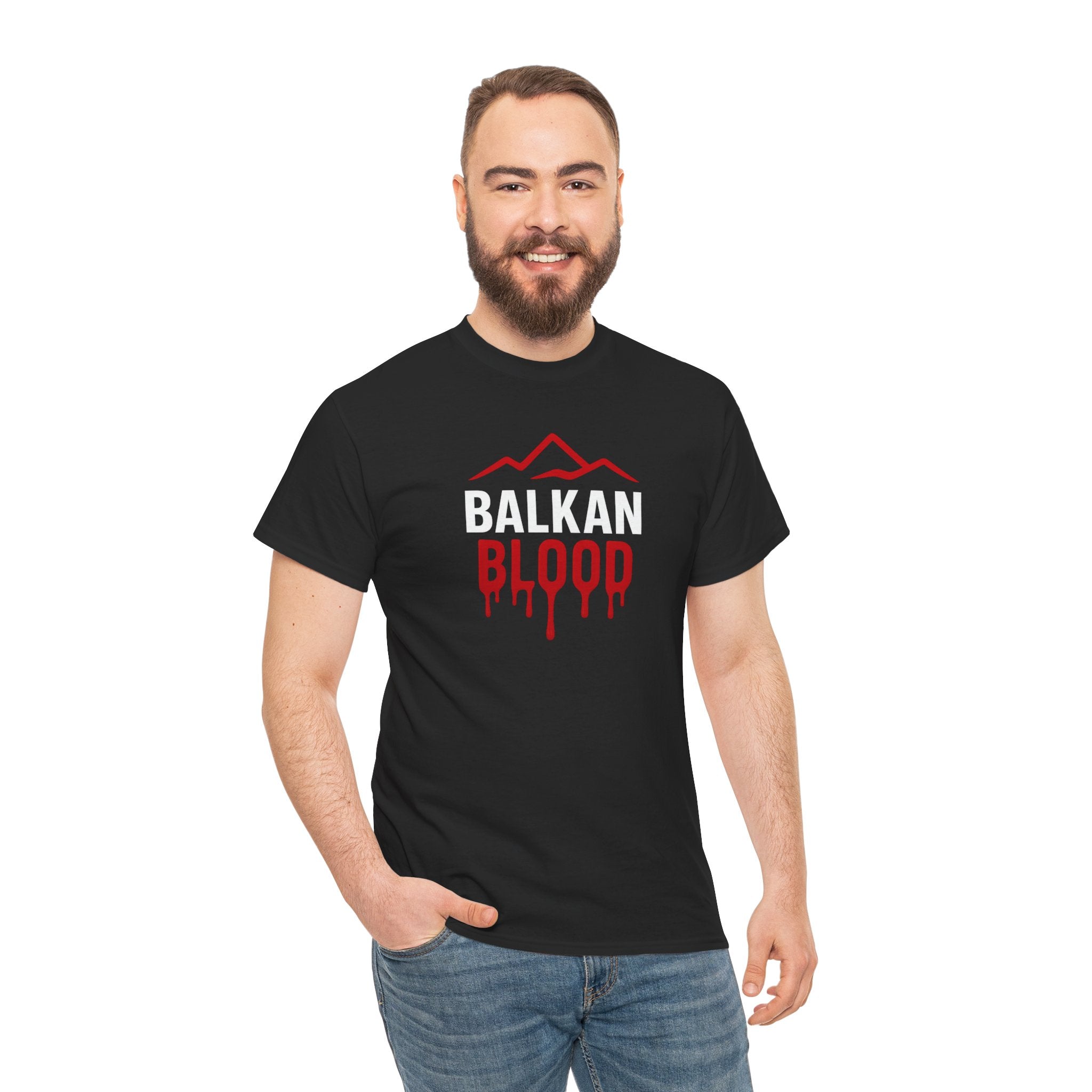 Balkan Blood T-Shirt — Heritage Graphic Tee with Multilingual “Blood” Back Print