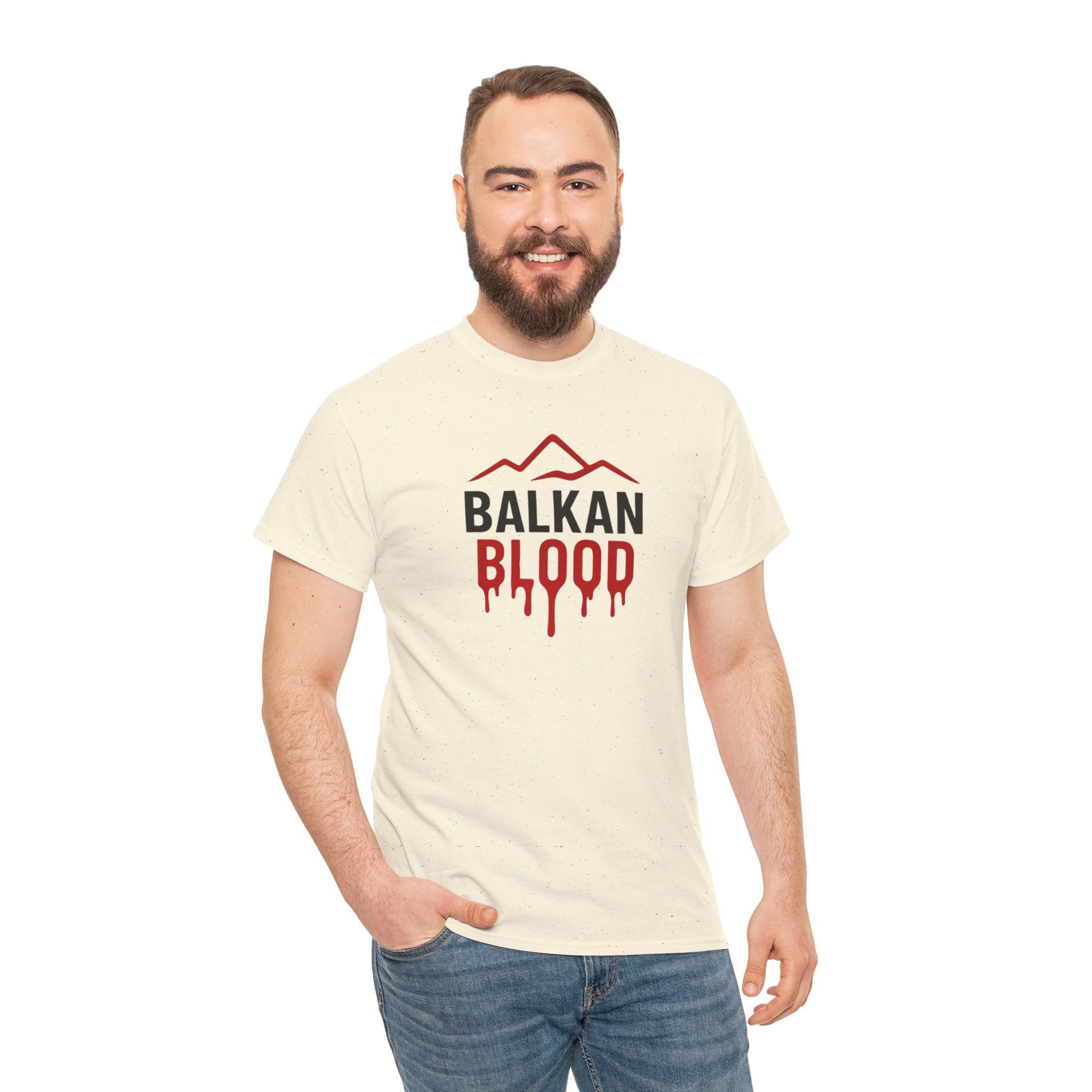 Balkan Blood T-Shirt — Heritage Graphic Tee with Multilingual “Blood” Back Print