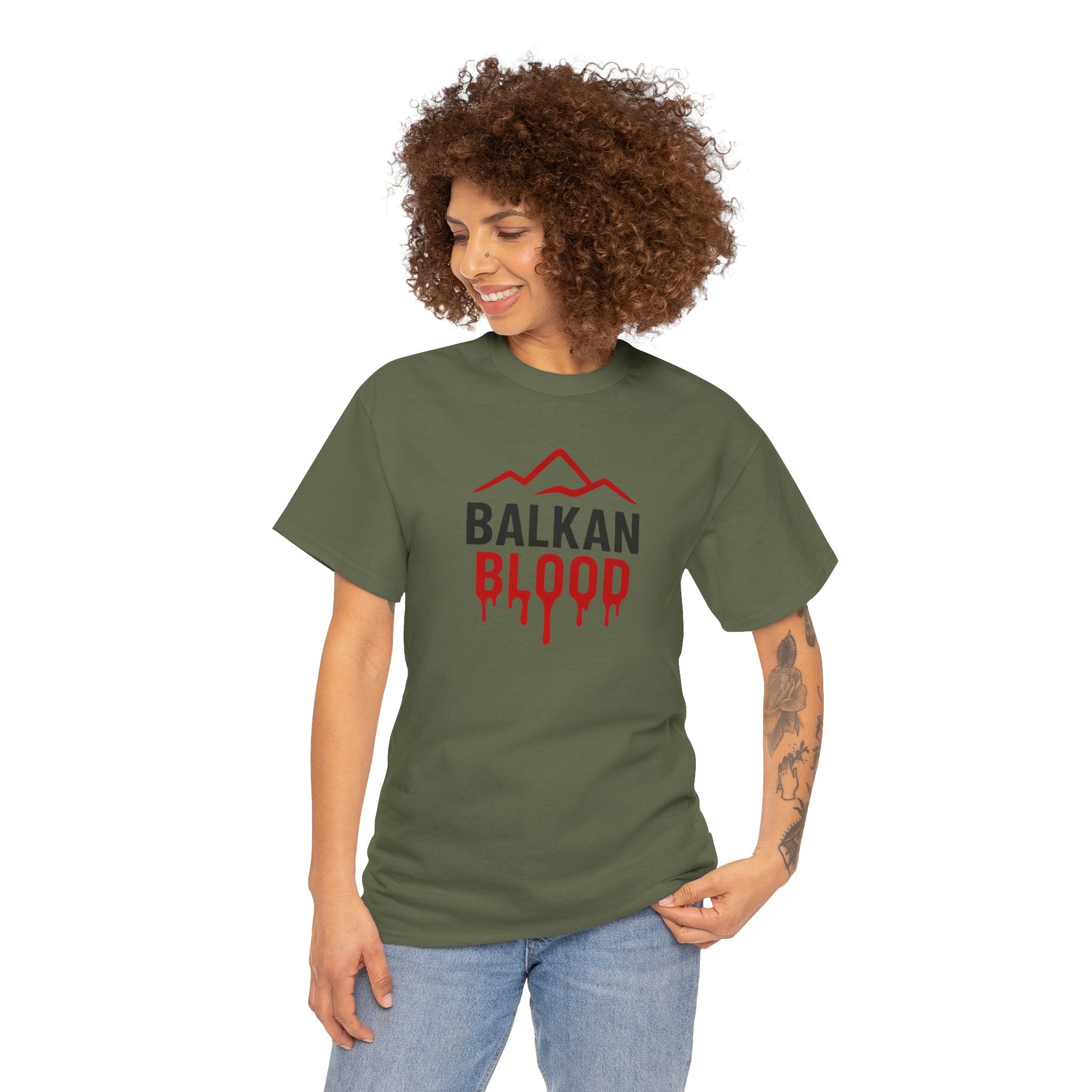 Balkan Blood T-Shirt — Heritage Graphic Tee with Multilingual “Blood” Back Print