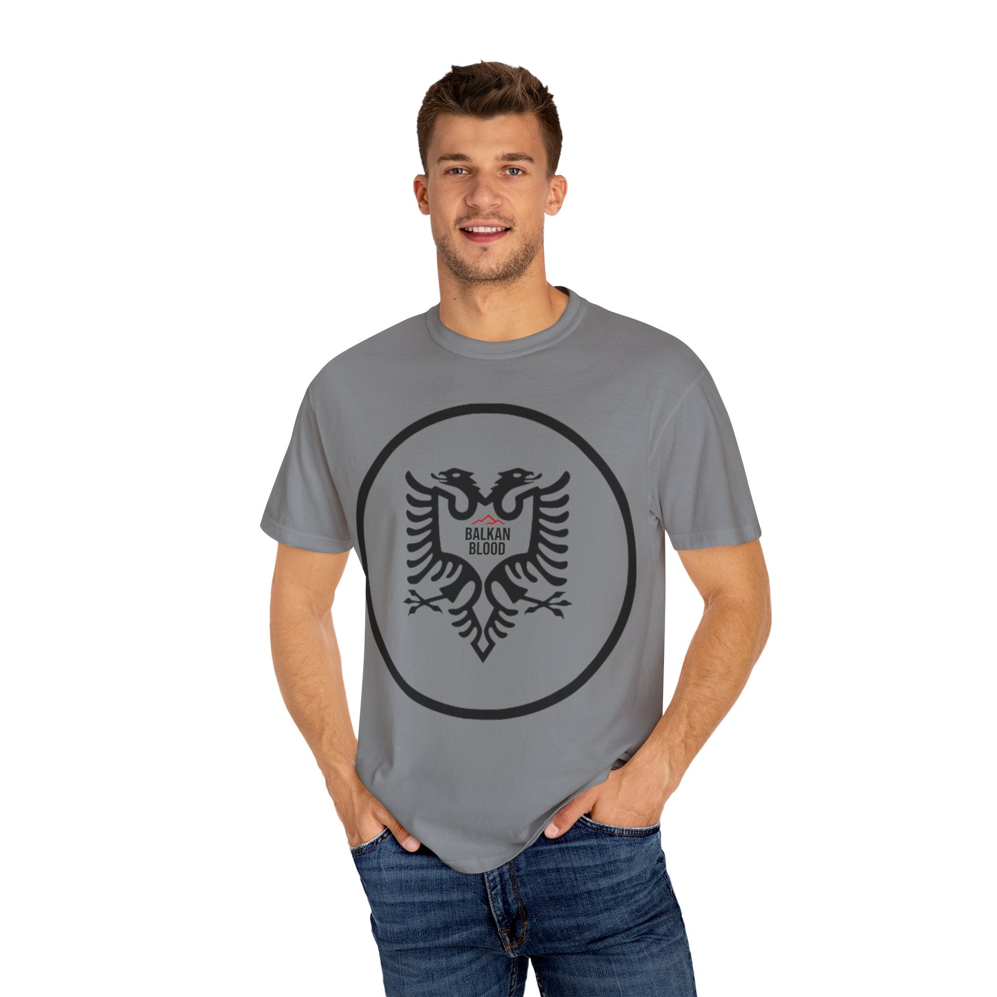 Albanian Balkan Heritage T-Shirt - Unisex Garment-Dyed Tee, Albania Pride Apparel, Cultural Gift, Travel Souvenir, Festival Wear