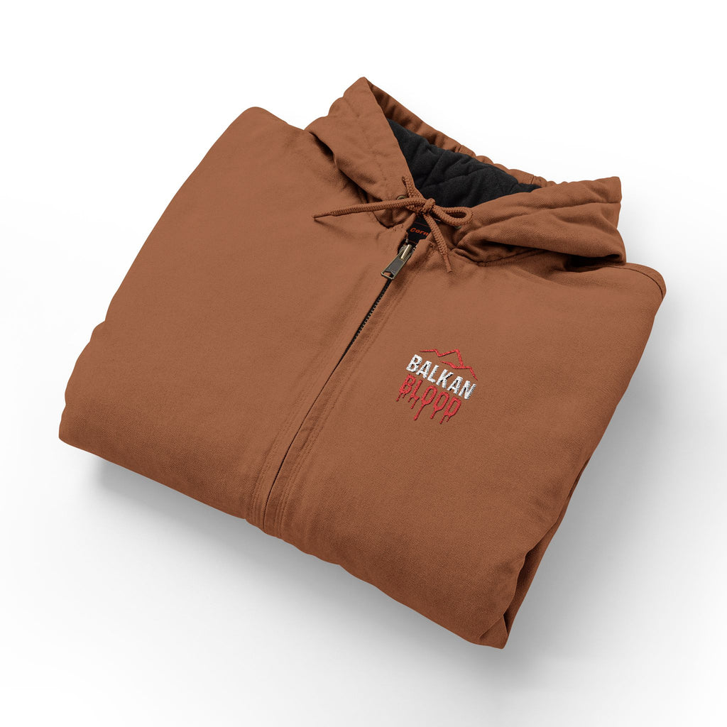 Embroidered 'Honor & Blood' Work Jacket – Heavy Duck Cloth Hooded Jacket