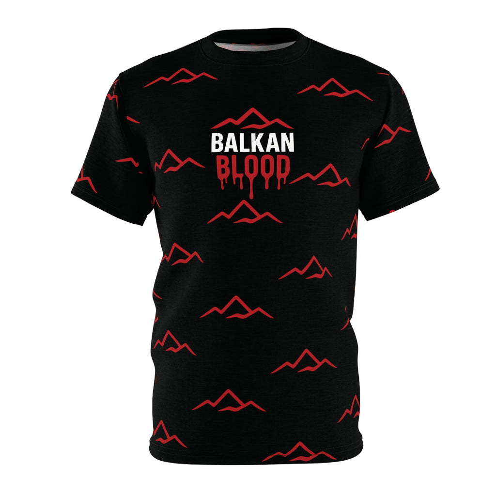 T‑Shirt — "Balkan Blood" Red Mountain Pattern All‑Over Print