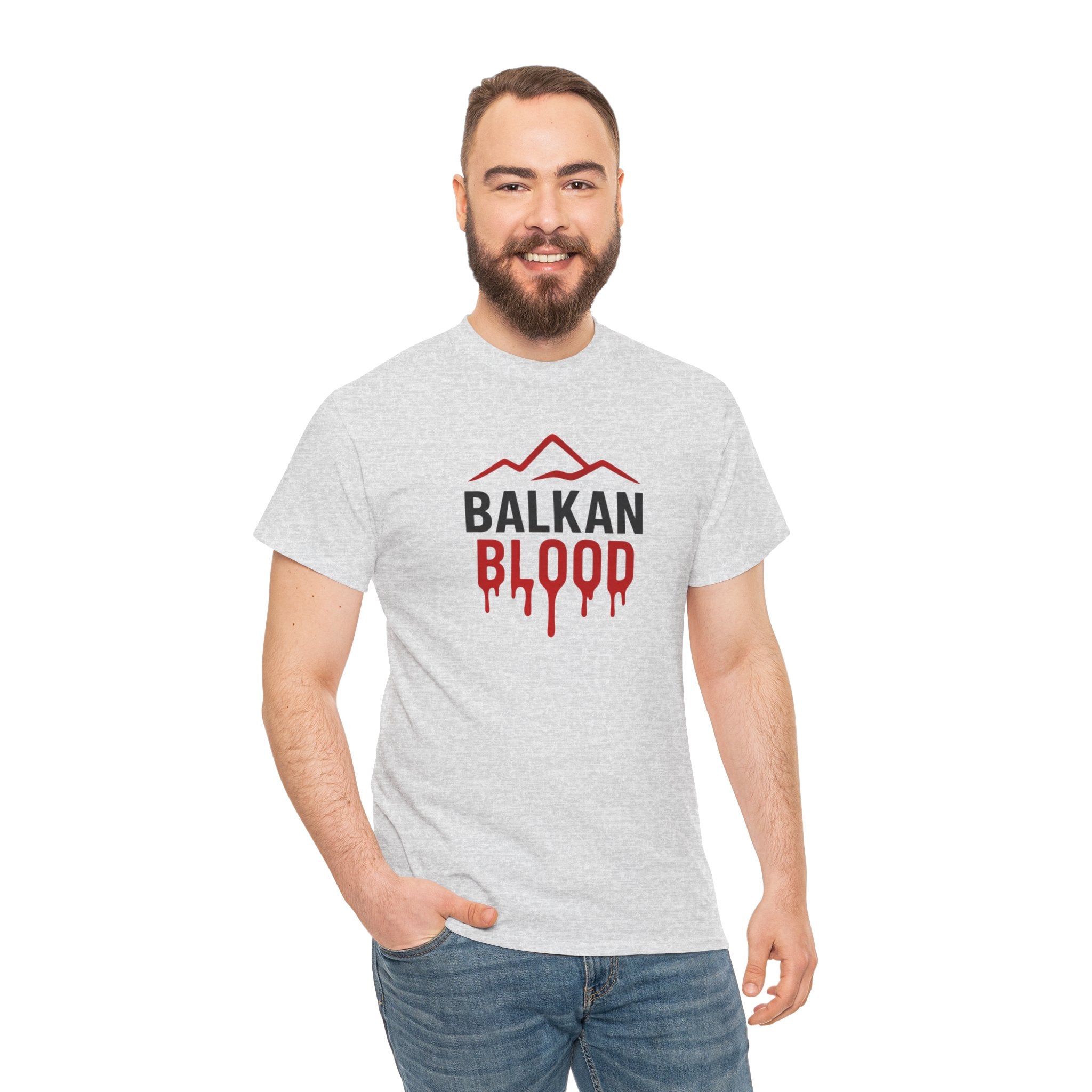 Balkan Blood T-Shirt — Heritage Graphic Tee with Multilingual “Blood” Back Print