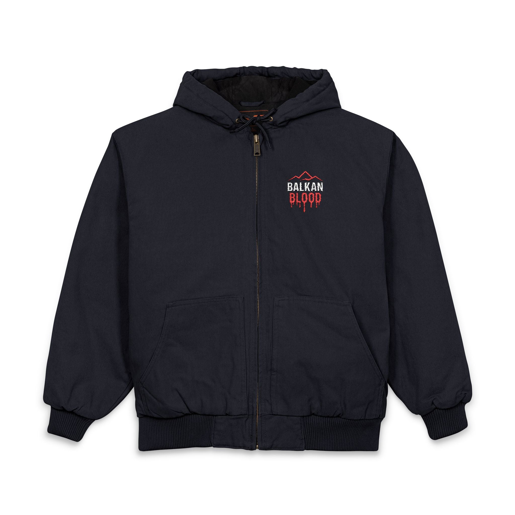 Embroidered 'Honor & Blood' Work Jacket – Heavy Duck Cloth Hooded Jacket