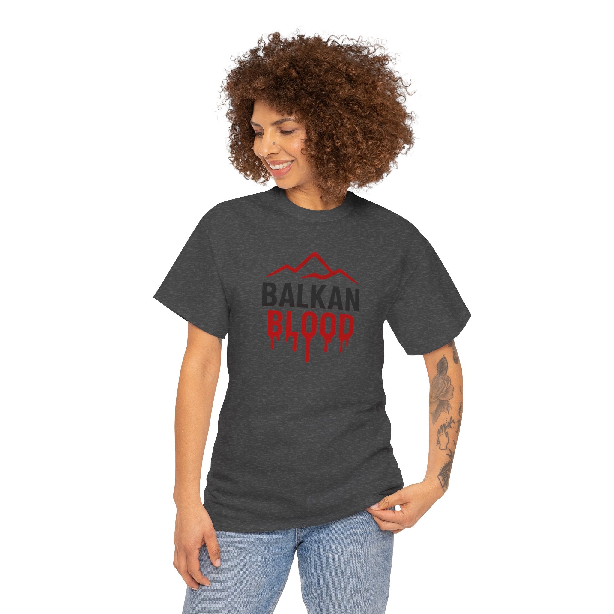 Balkan Blood T-Shirt — Heritage Graphic Tee with Multilingual “Blood” Back Print
