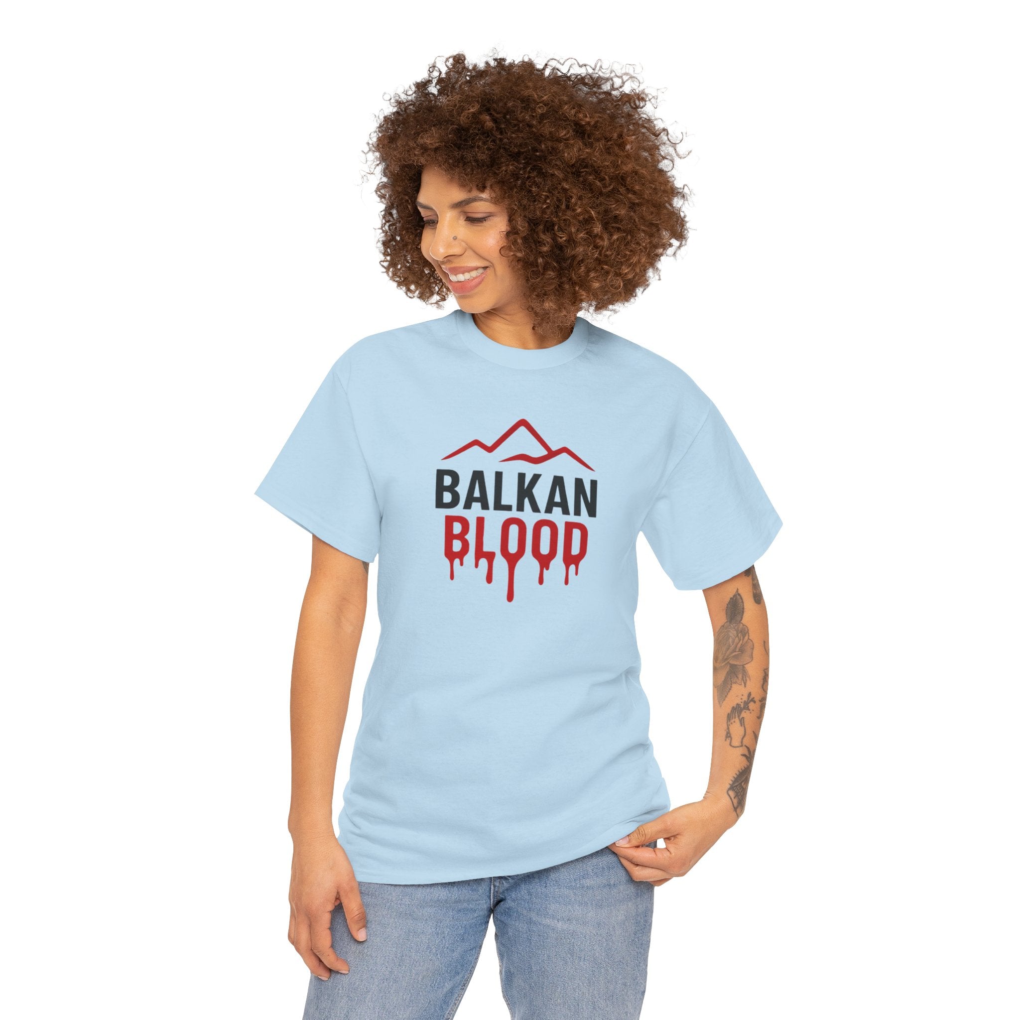Balkan Blood T-Shirt — Heritage Graphic Tee with Multilingual “Blood” Back Print