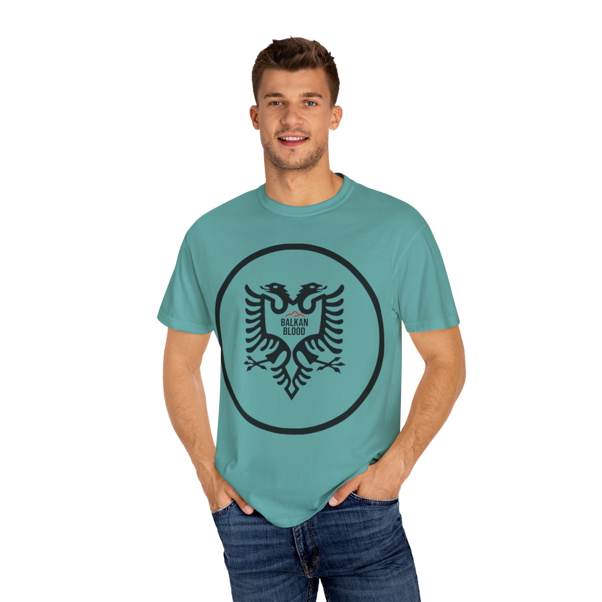Albanian Balkan Heritage T-Shirt - Unisex Garment-Dyed Tee, Albania Pride Apparel, Cultural Gift, Travel Souvenir, Festival Wear