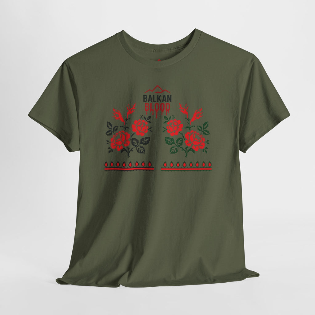 Bulgaria Balkan Blood Unisex Heavy Cotton Tee, Vintage Floral Graphic Shirt