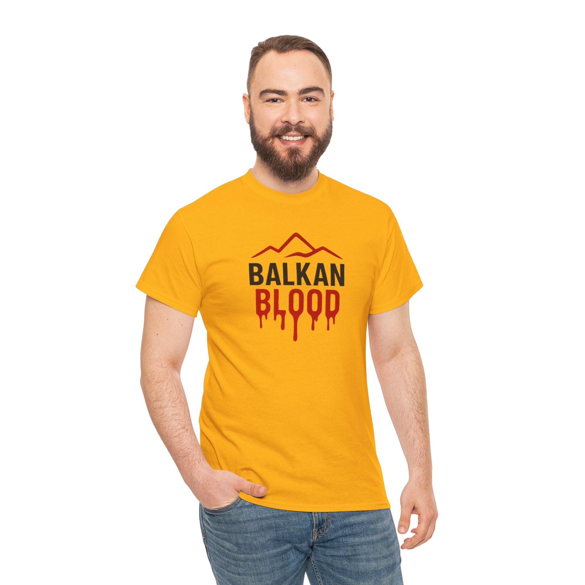 Balkan Blood T-Shirt — Heritage Graphic Tee with Multilingual “Blood” Back Print