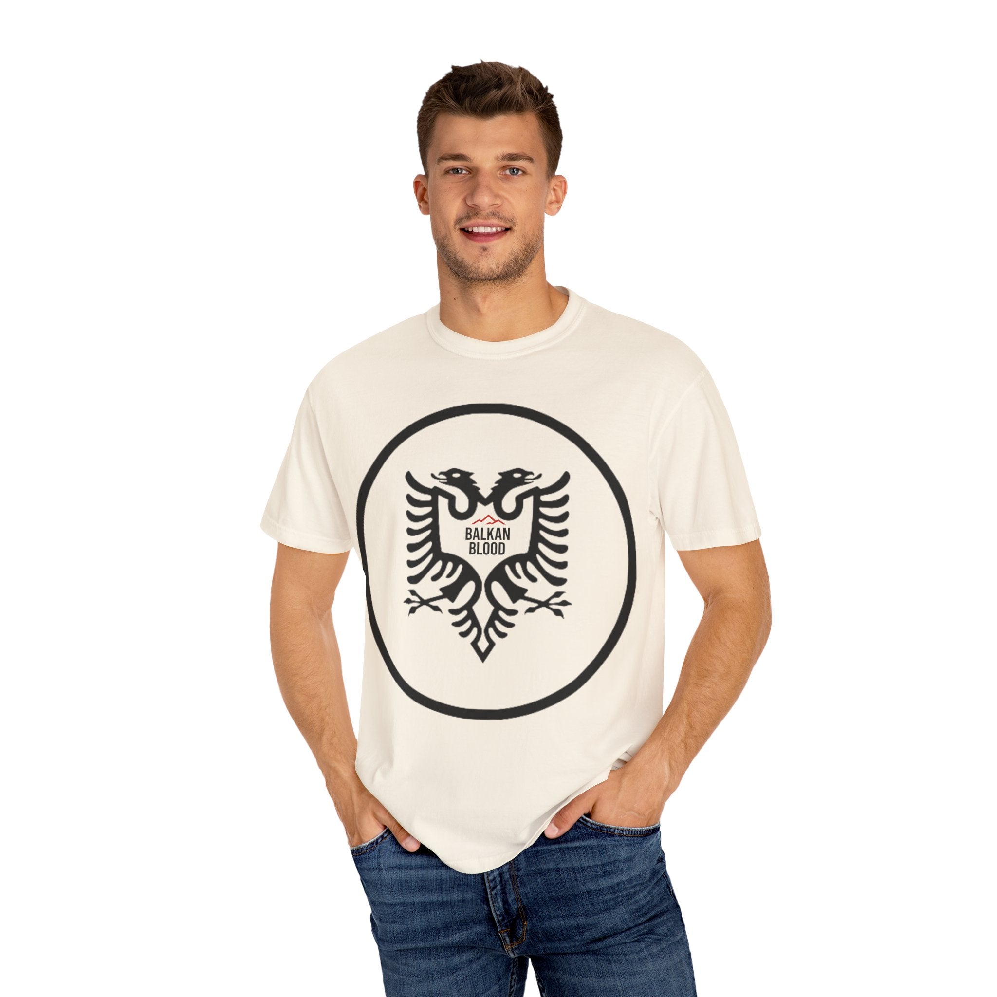 Albanian Balkan Heritage T-Shirt - Unisex Garment-Dyed Tee, Albania Pride Apparel, Cultural Gift, Travel Souvenir, Festival Wear