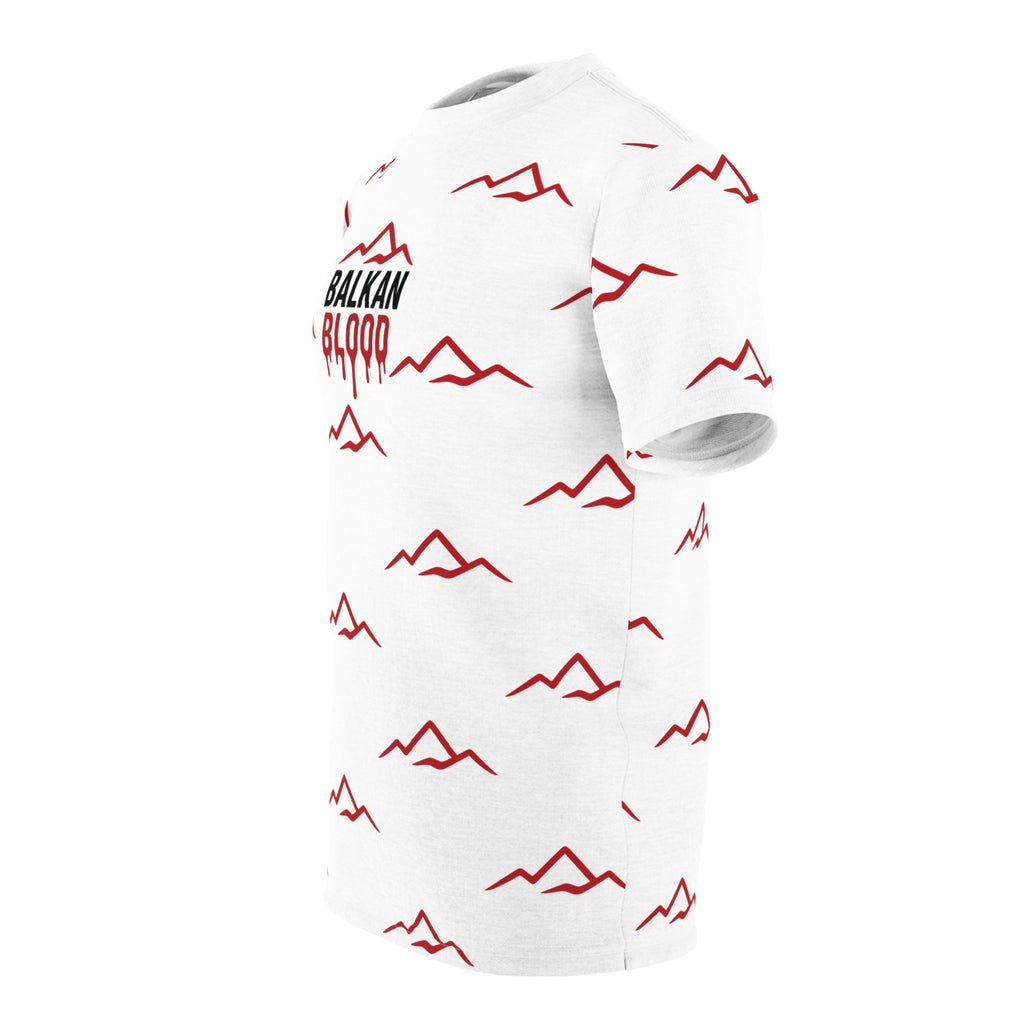 T‑Shirt — "Balkan Blood" Red Mountain Pattern All‑Over Print
