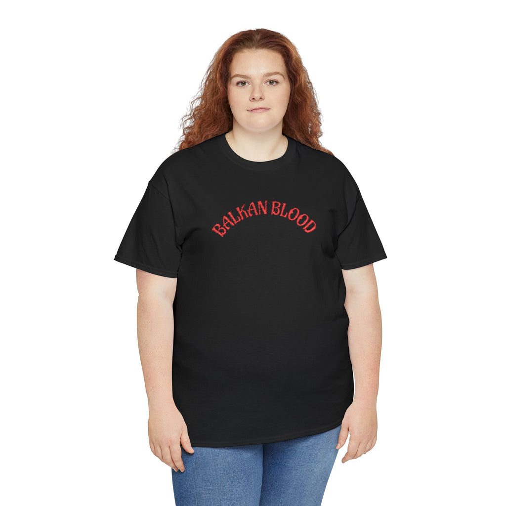 Embroidery Balkan Blood T‑Shirt — Red Arch Logo