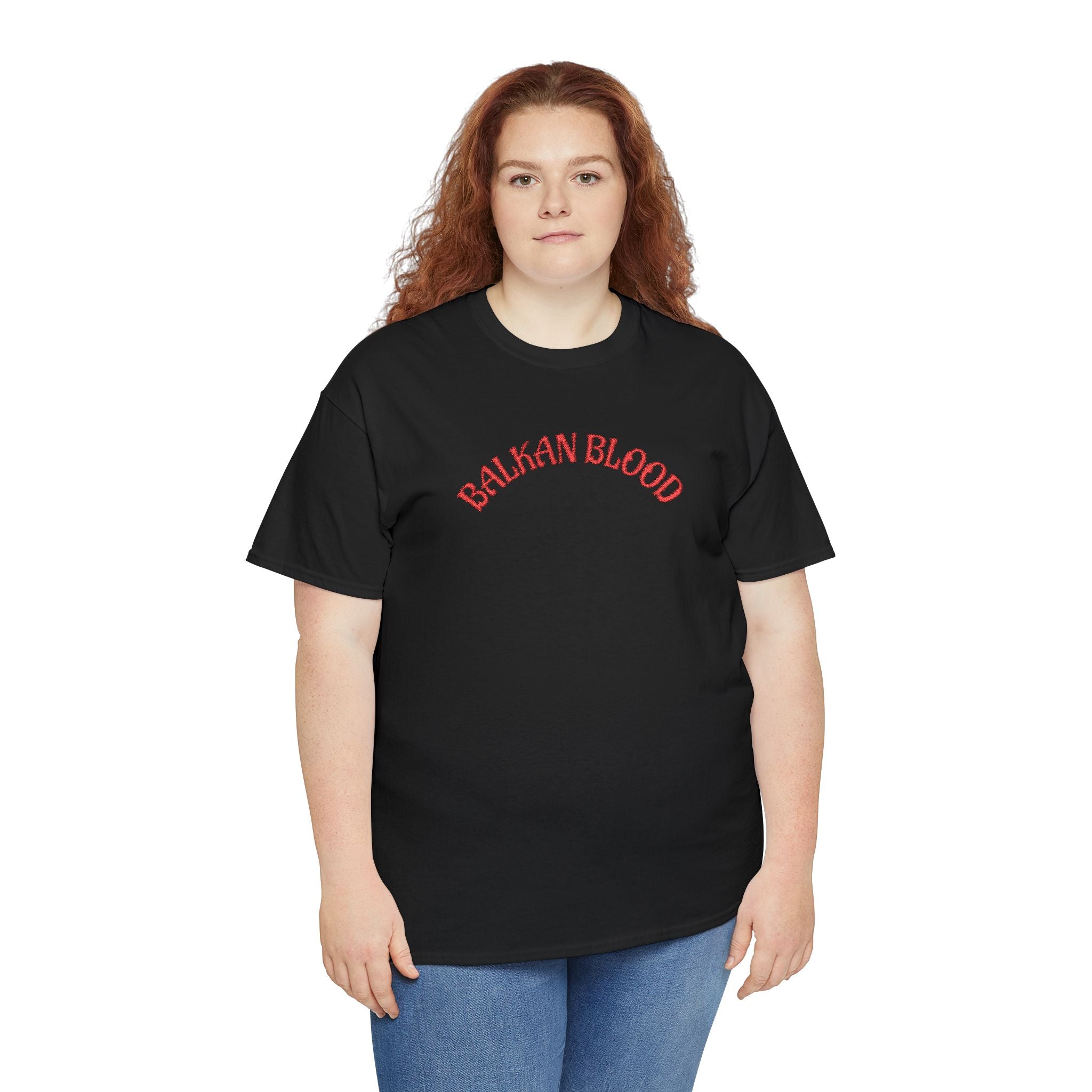 Embroidery Balkan Blood T‑Shirt — Red Arch Logo