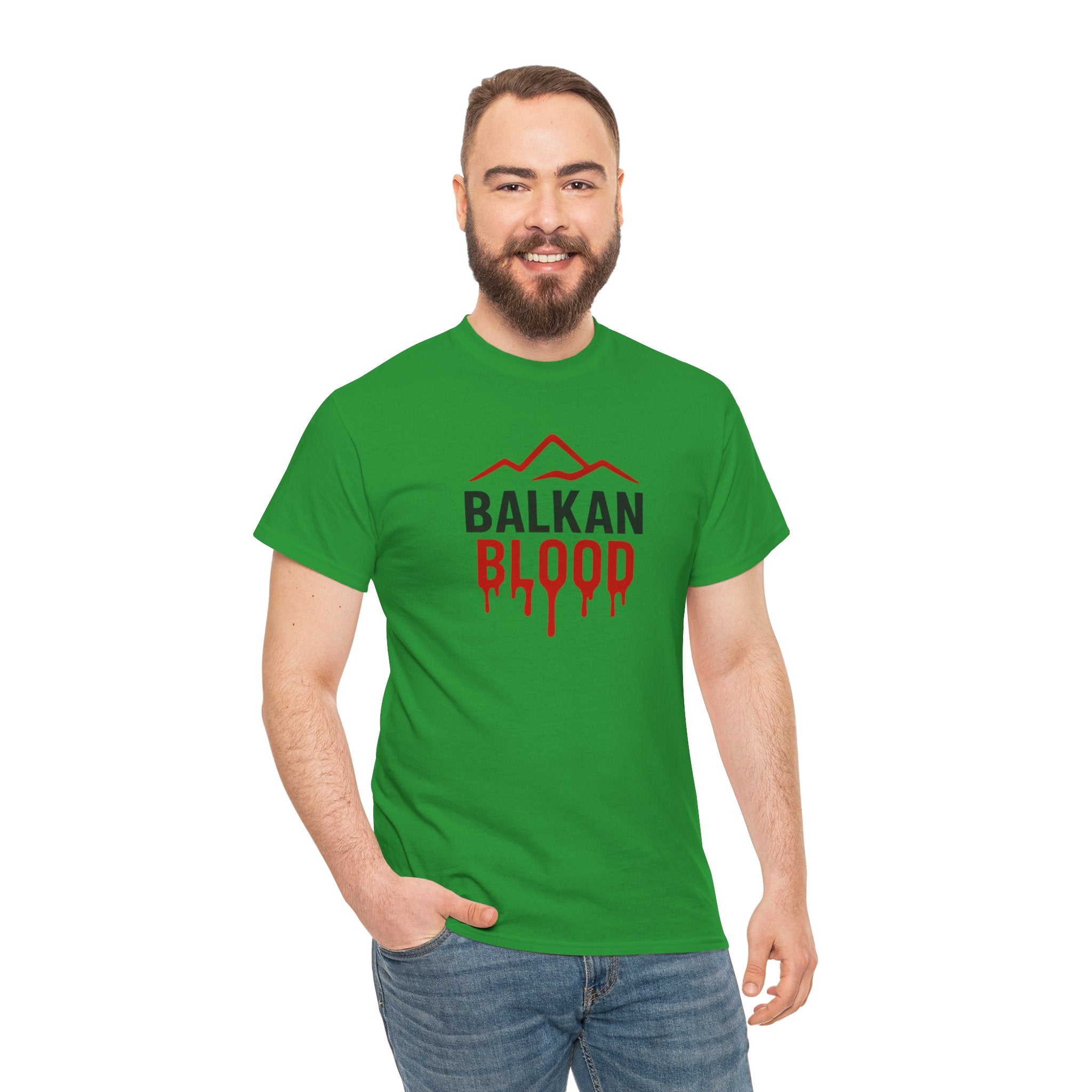 Balkan Blood T-Shirt — Heritage Graphic Tee with Multilingual “Blood” Back Print