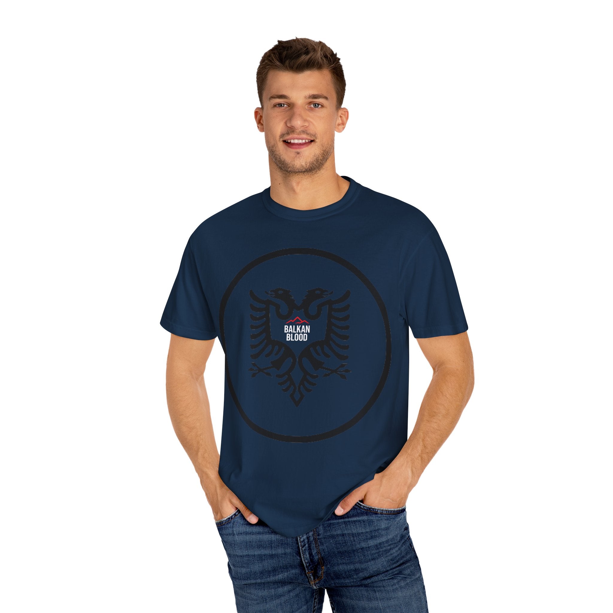 Albanian Balkan Heritage T-Shirt - Unisex Garment-Dyed Tee, Albania Pride Apparel, Cultural Gift, Travel Souvenir, Festival Wear