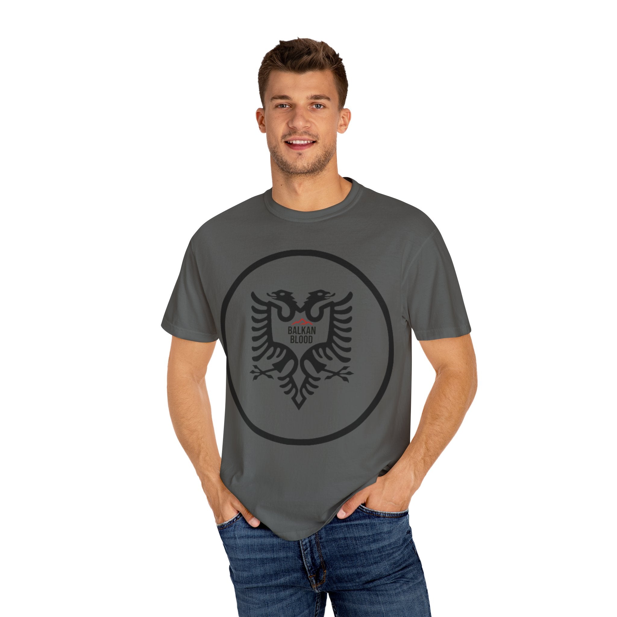 Albanian Balkan Heritage T-Shirt - Unisex Garment-Dyed Tee, Albania Pride Apparel, Cultural Gift, Travel Souvenir, Festival Wear