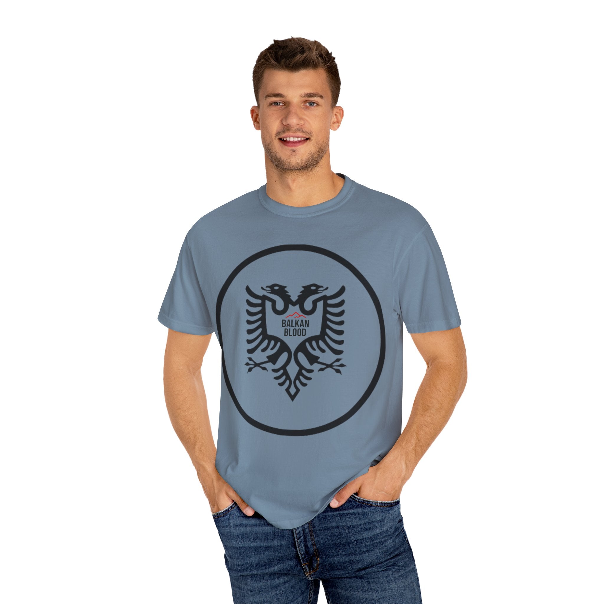 Albanian Balkan Heritage T-Shirt - Unisex Garment-Dyed Tee, Albania Pride Apparel, Cultural Gift, Travel Souvenir, Festival Wear