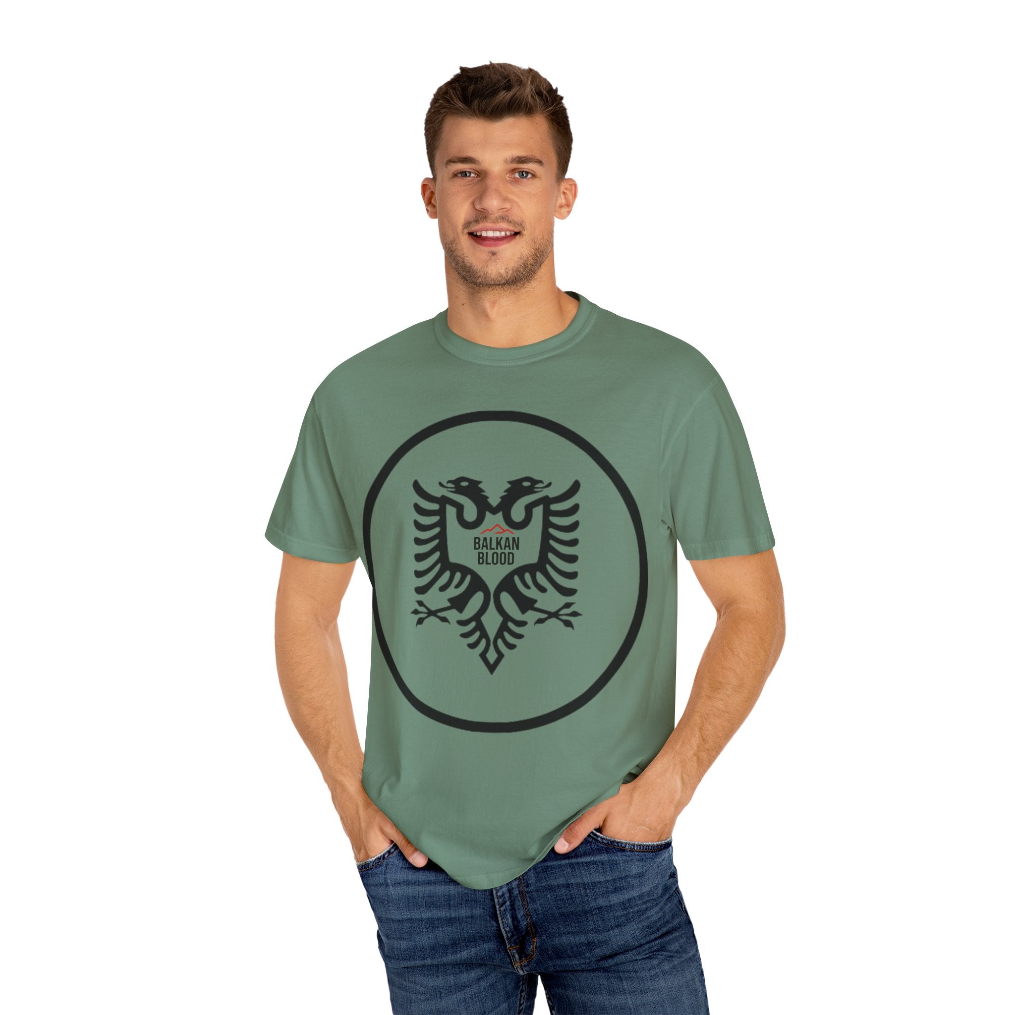 Albanian Balkan Heritage T-Shirt - Unisex Garment-Dyed Tee, Albania Pride Apparel, Cultural Gift, Travel Souvenir, Festival Wear