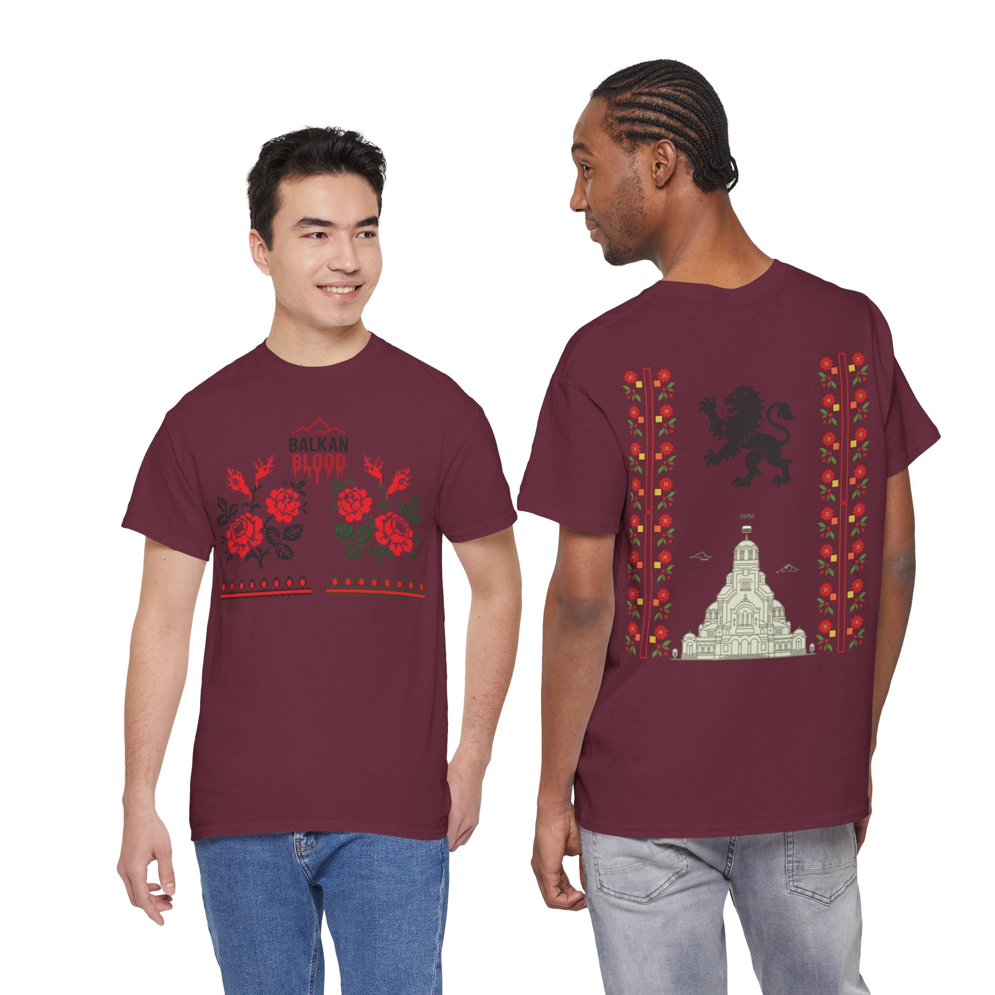 Bulgaria Balkan Blood Unisex Heavy Cotton Tee, Vintage Floral Graphic Shirt