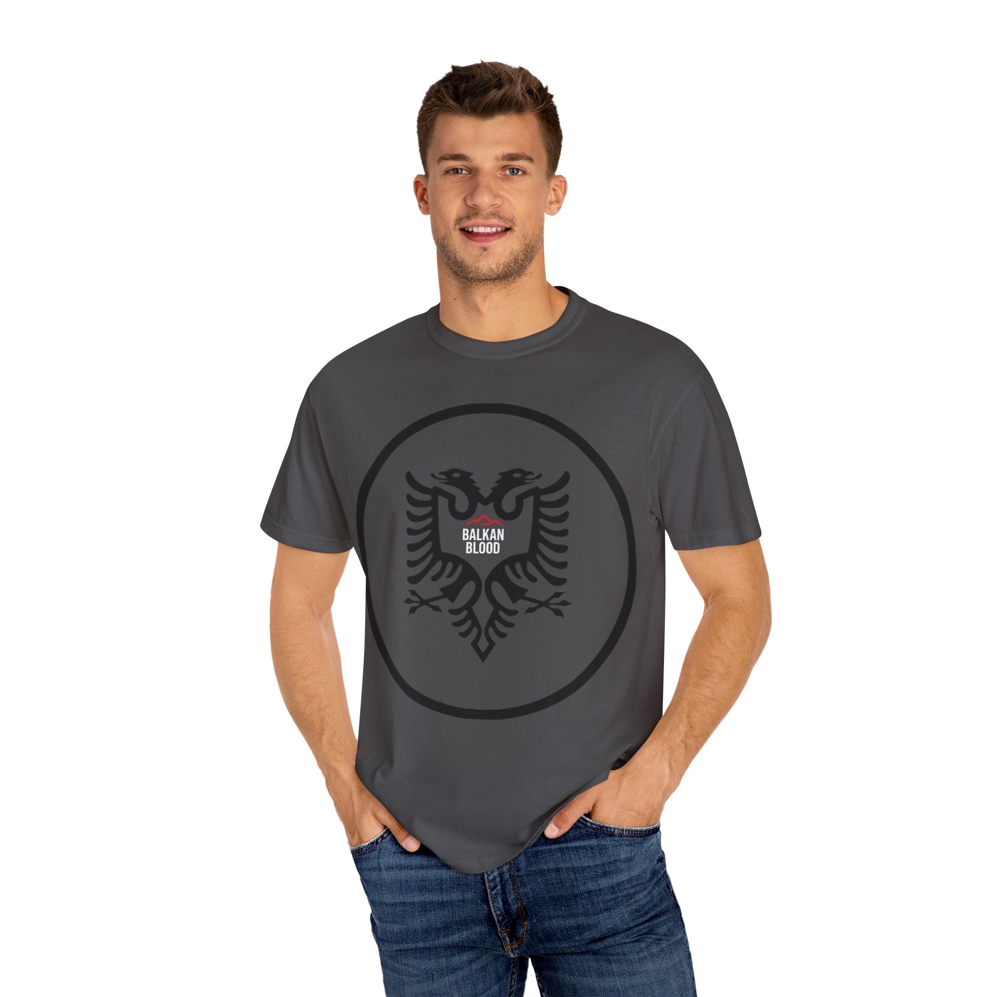 Albanian Balkan Heritage T-Shirt - Unisex Garment-Dyed Tee, Albania Pride Apparel, Cultural Gift, Travel Souvenir, Festival Wear
