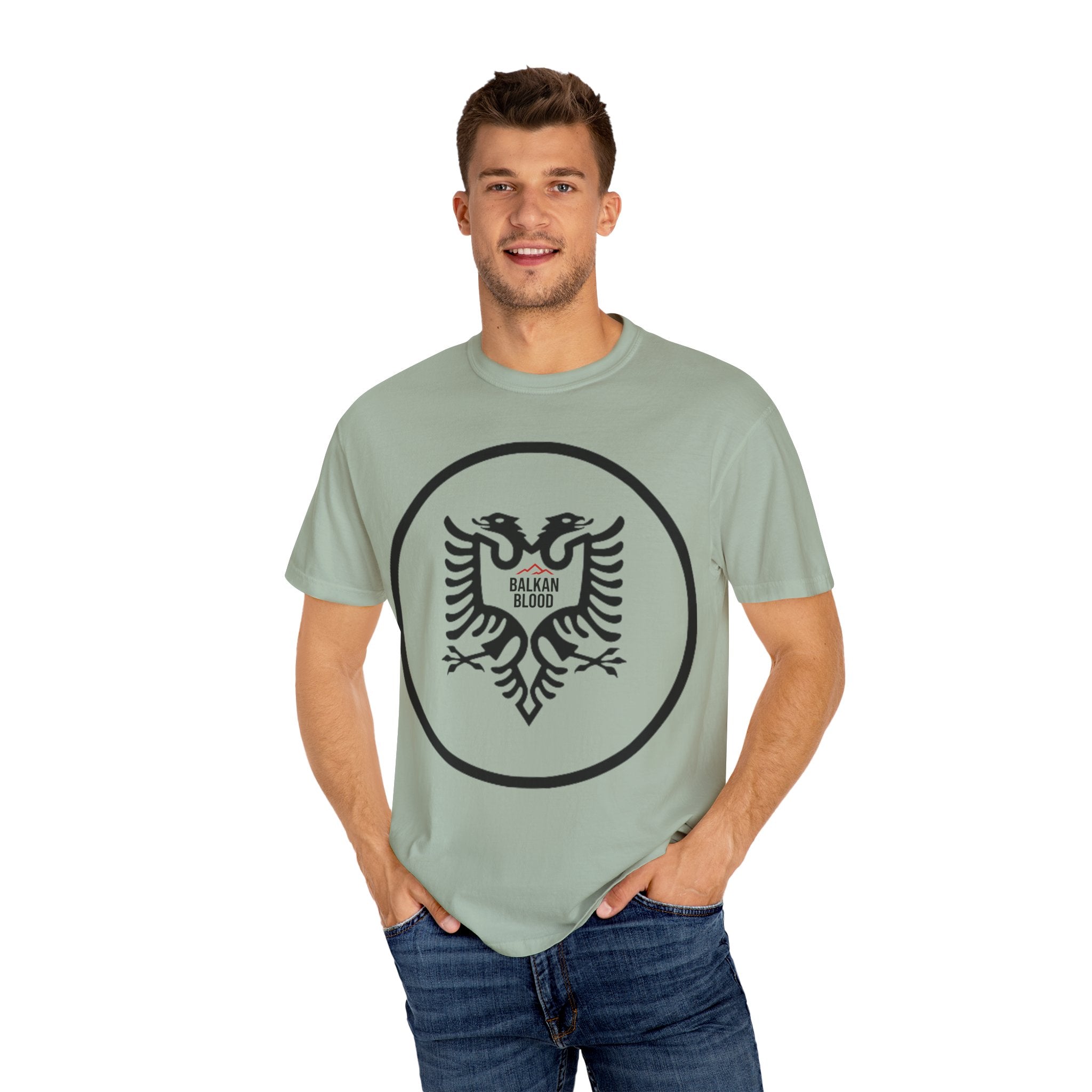 Albanian Balkan Heritage T-Shirt - Unisex Garment-Dyed Tee, Albania Pride Apparel, Cultural Gift, Travel Souvenir, Festival Wear