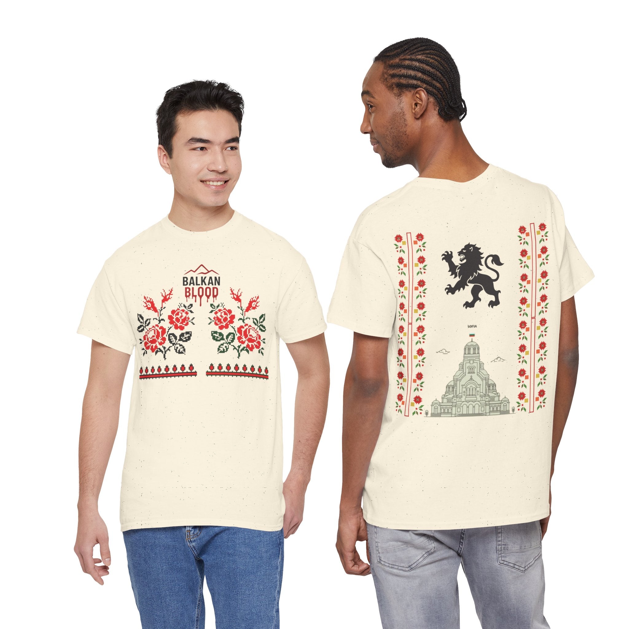 Bulgaria Balkan Blood Unisex Heavy Cotton Tee, Vintage Floral Graphic Shirt