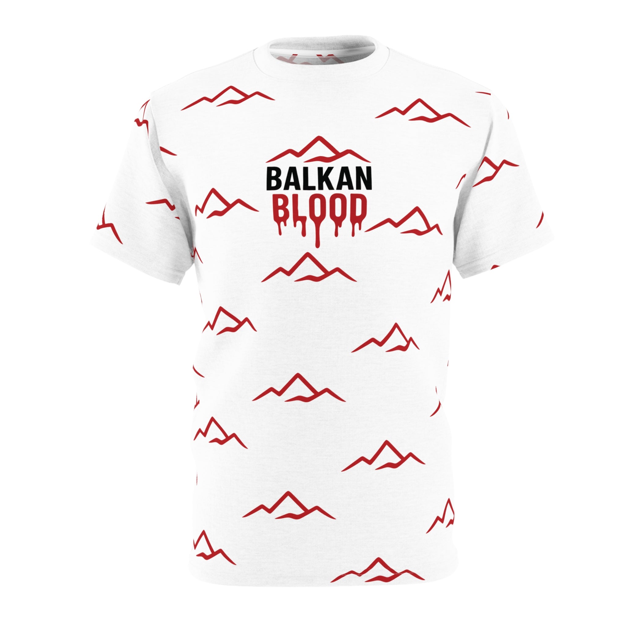 T‑Shirt — "Balkan Blood" Red Mountain Pattern All‑Over Print