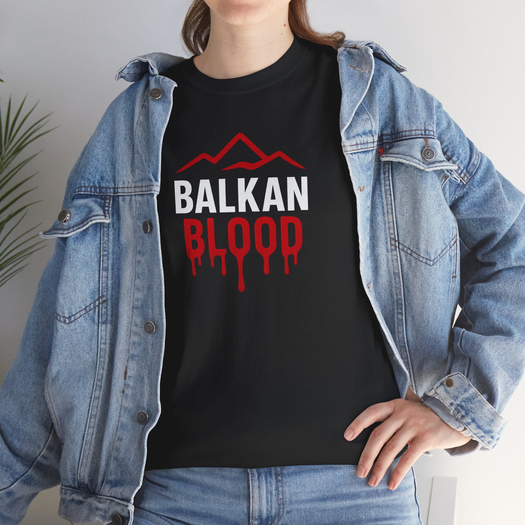 Balkan Blood T-Shirt — Heritage Graphic Tee with Multilingual “Blood” Back Print
