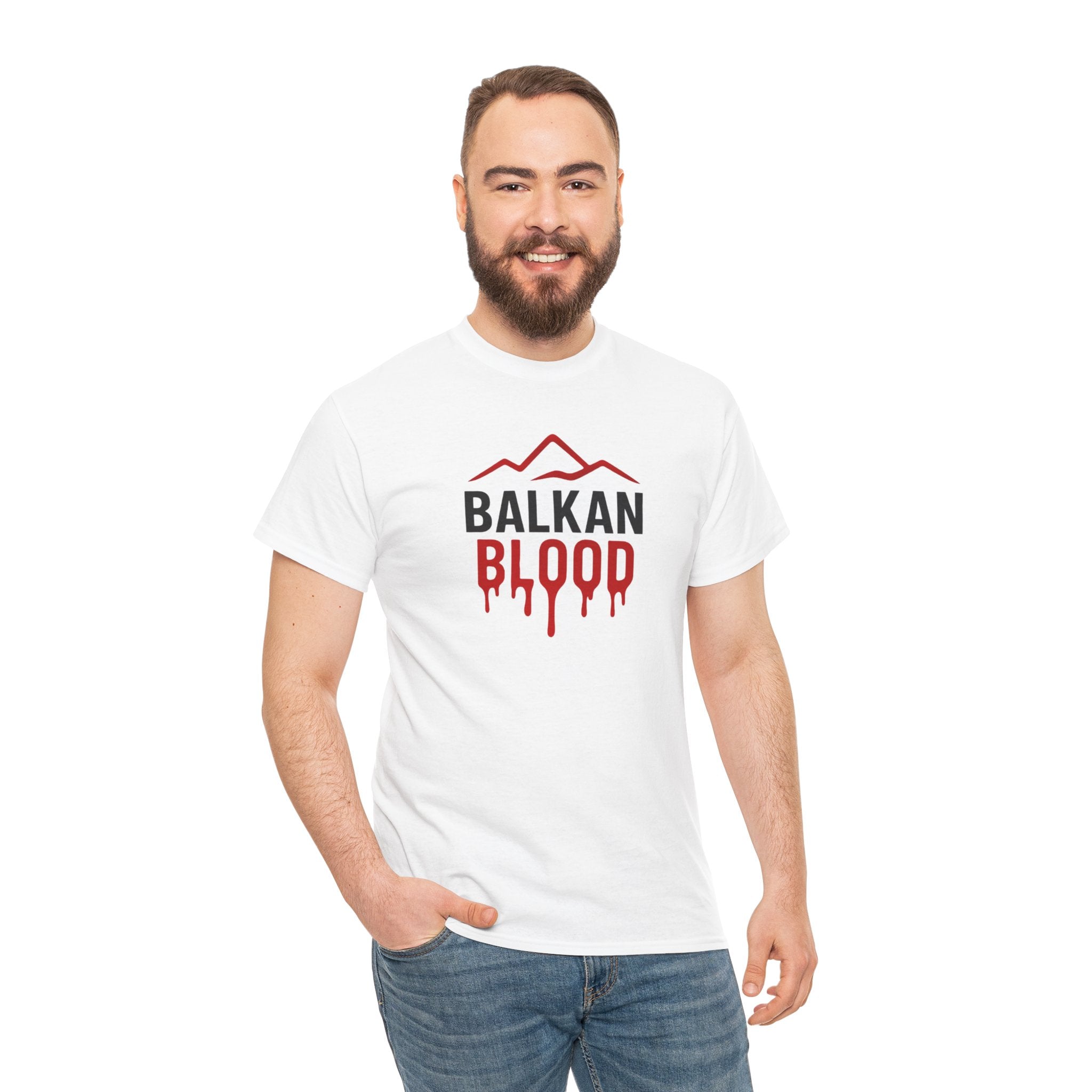 Balkan Blood T-Shirt — Heritage Graphic Tee with Multilingual “Blood” Back Print