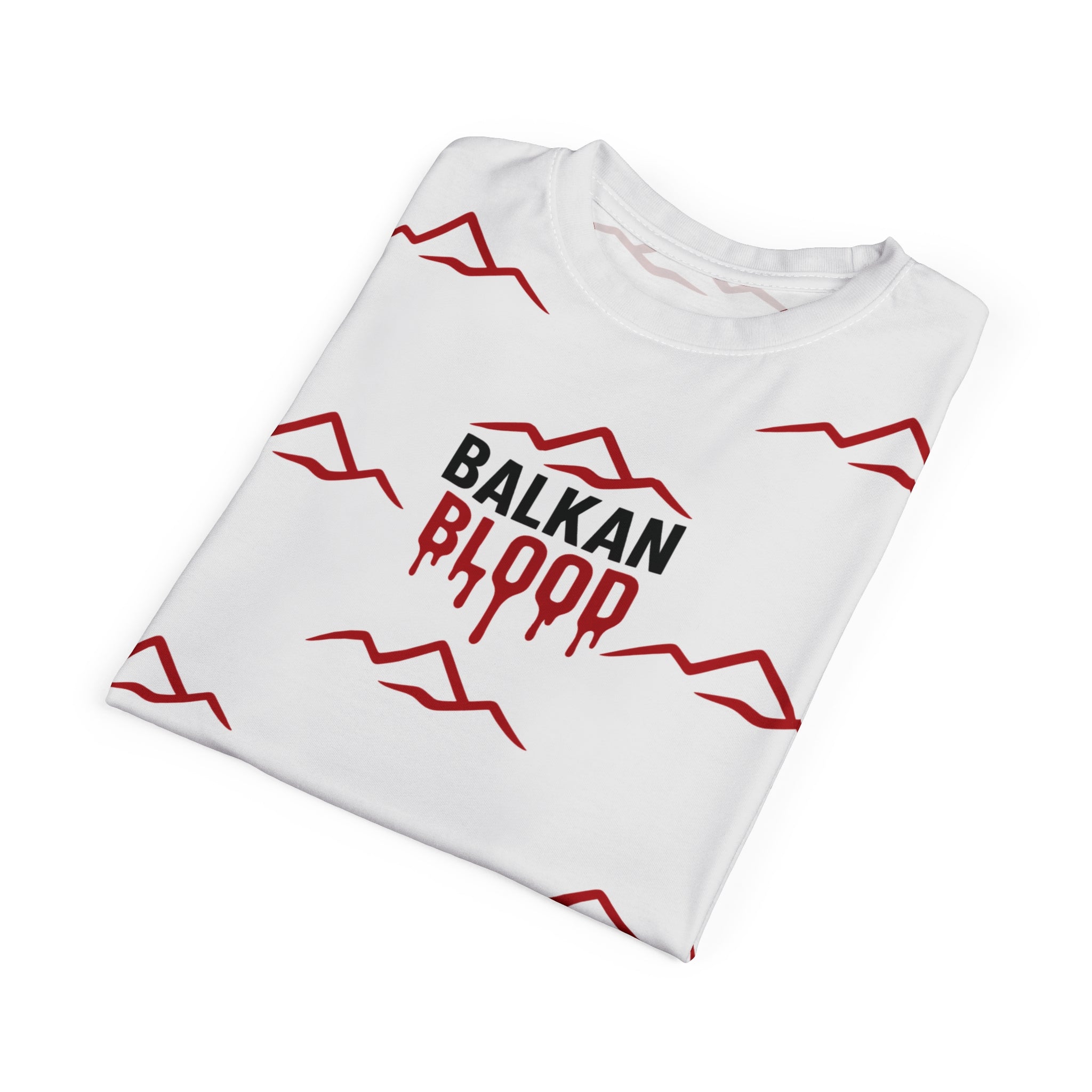 T‑Shirt — "Balkan Blood" Red Mountain Pattern All‑Over Print