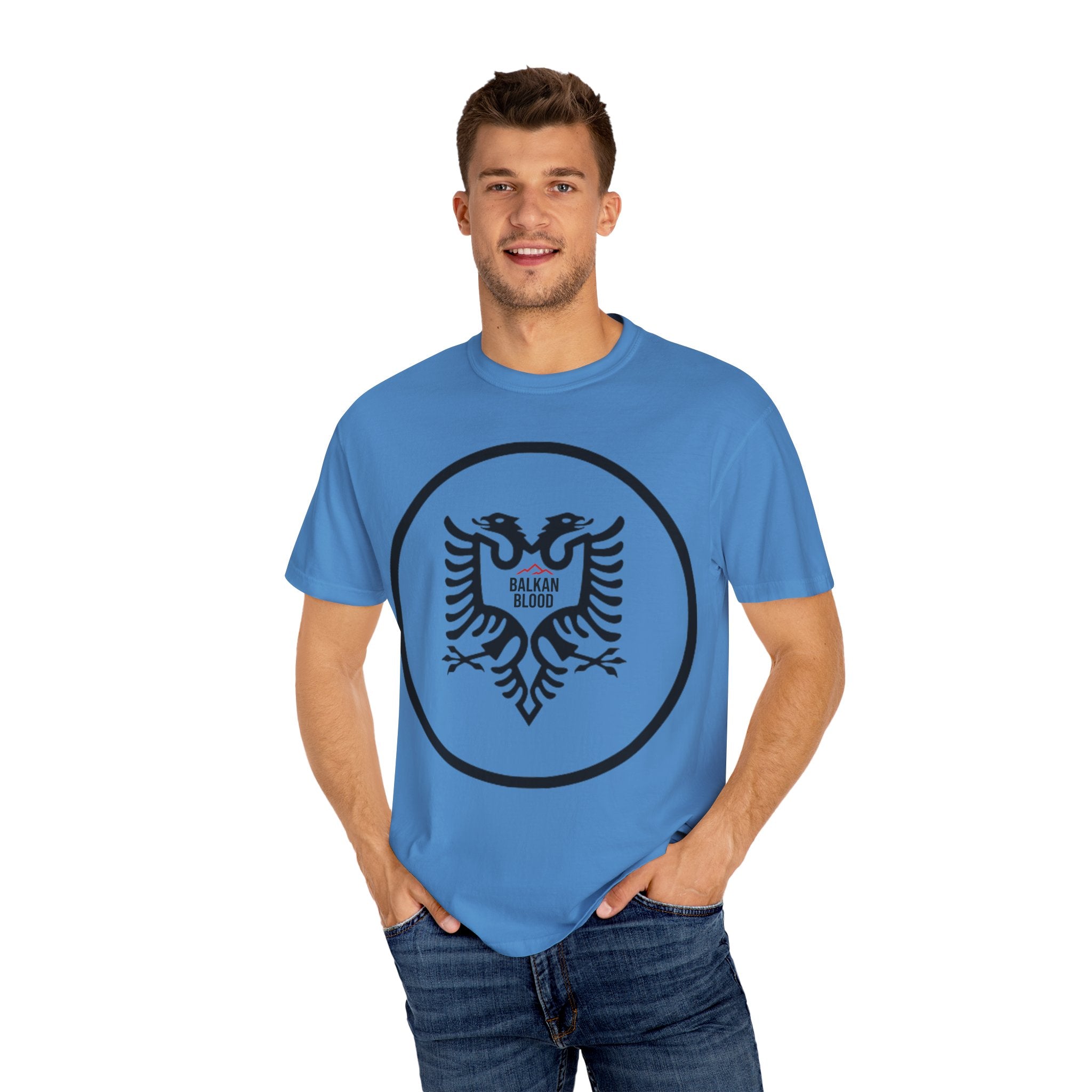Albanian Balkan Heritage T-Shirt - Unisex Garment-Dyed Tee, Albania Pride Apparel, Cultural Gift, Travel Souvenir, Festival Wear