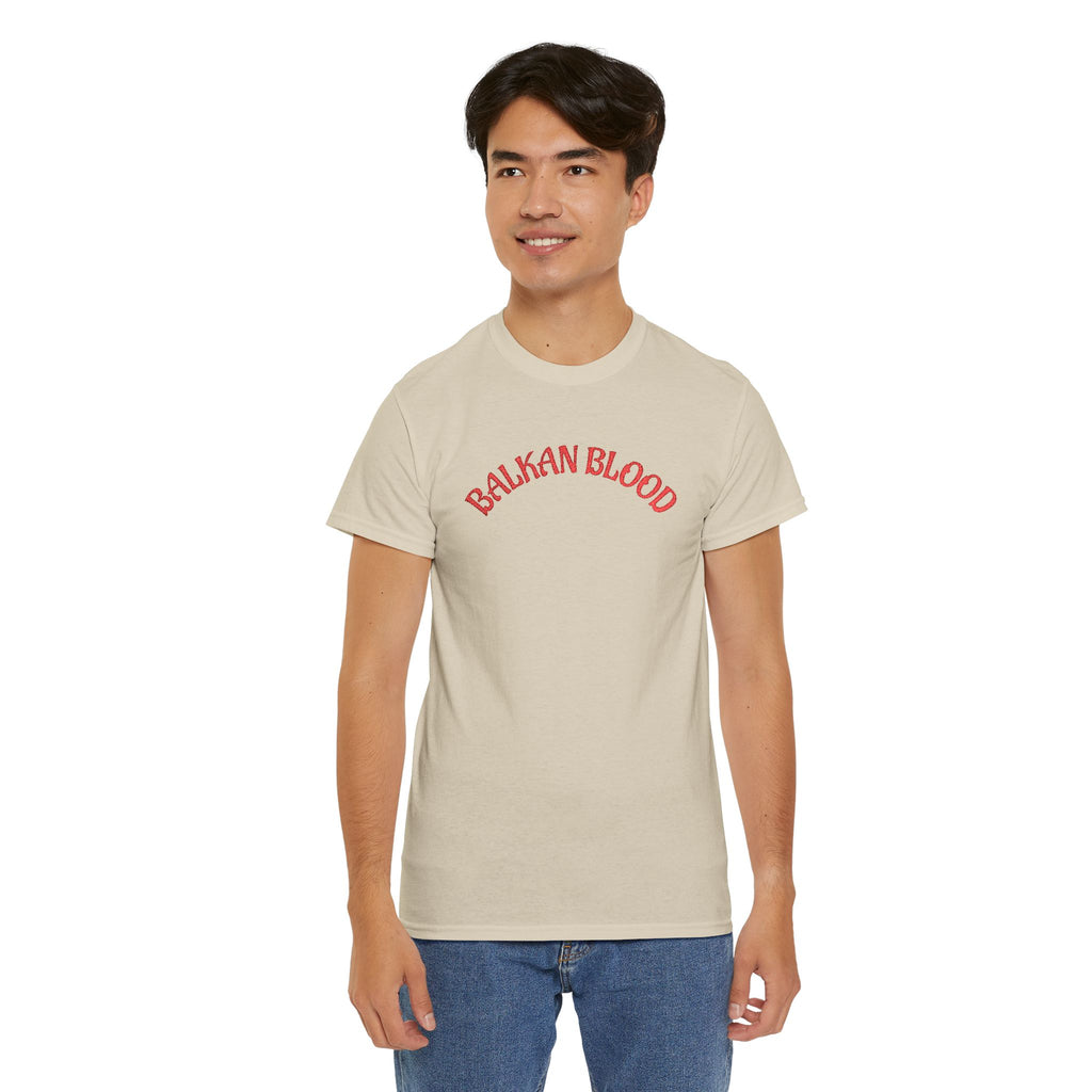 Embroidery Balkan Blood T‑Shirt — Red Arch Logo