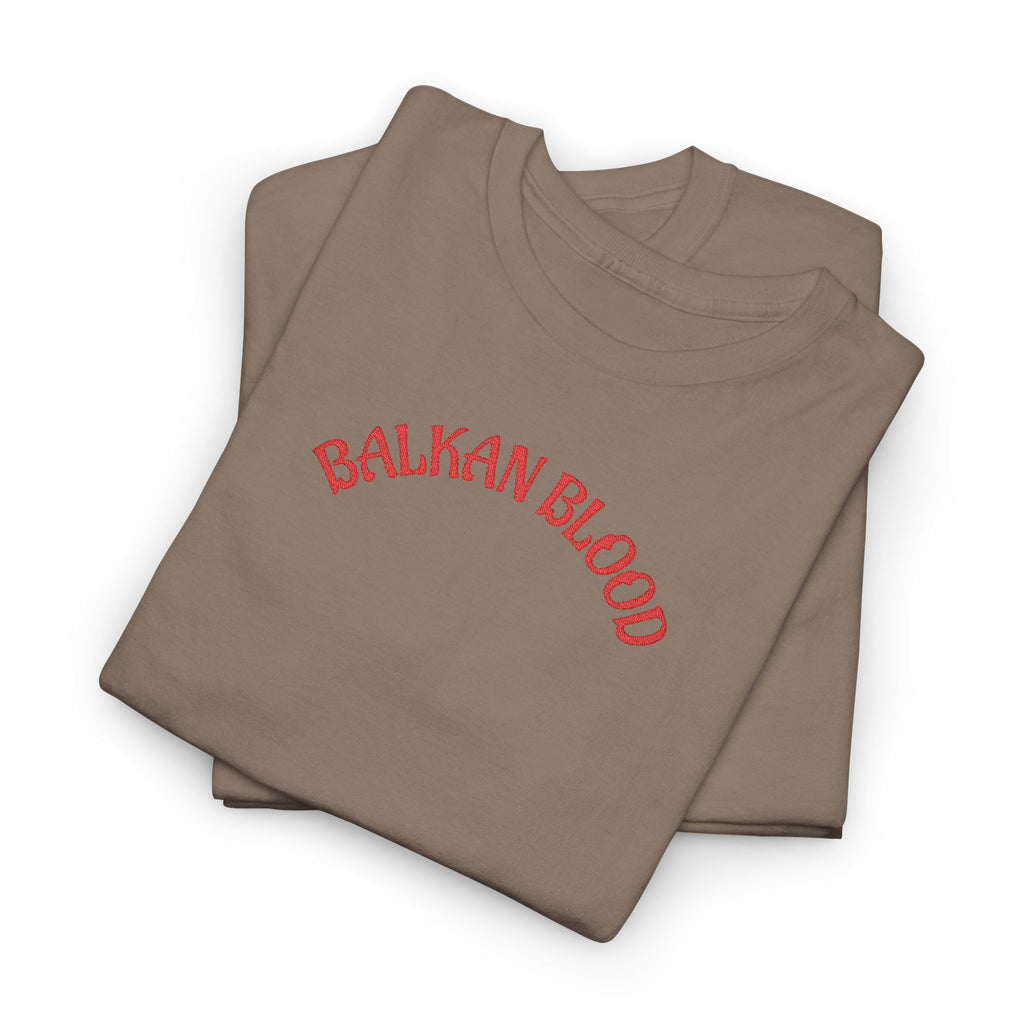 Embroidery Balkan Blood T‑Shirt — Red Arch Logo