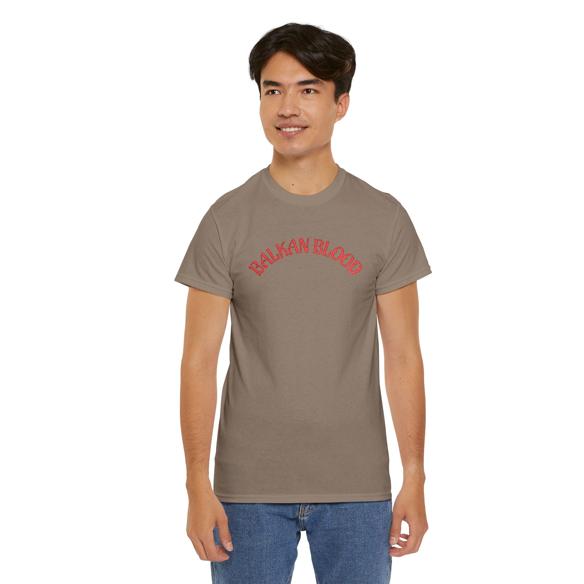 Embroidery Balkan Blood T‑Shirt — Red Arch Logo
